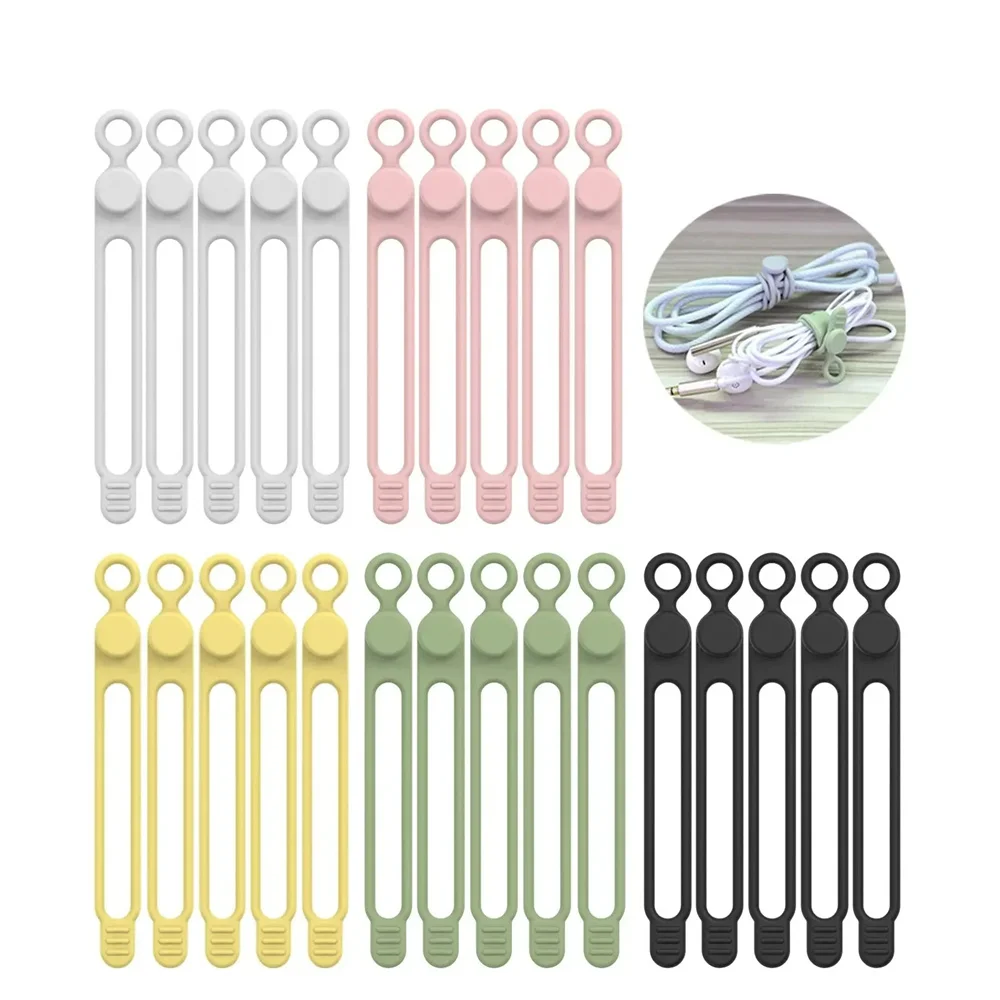 10/20pc Reusable Silicone Cable Ties Cord Organizer Elastic Multi-function Cable Straps Wire Ties for Travel Home Office Storage