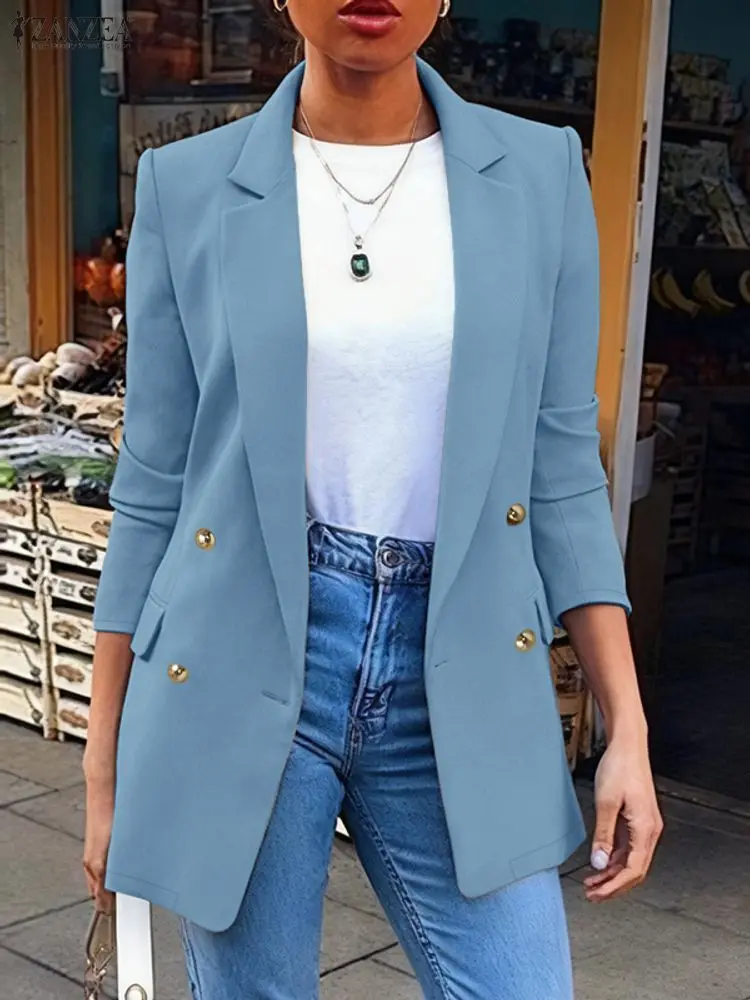 

ZANZEA Fashion Women's Casual Blazer Autumn 2025 Notched Lapel Double-Breasted Long Sleeve Lightweight Suit Jackets Streetwear