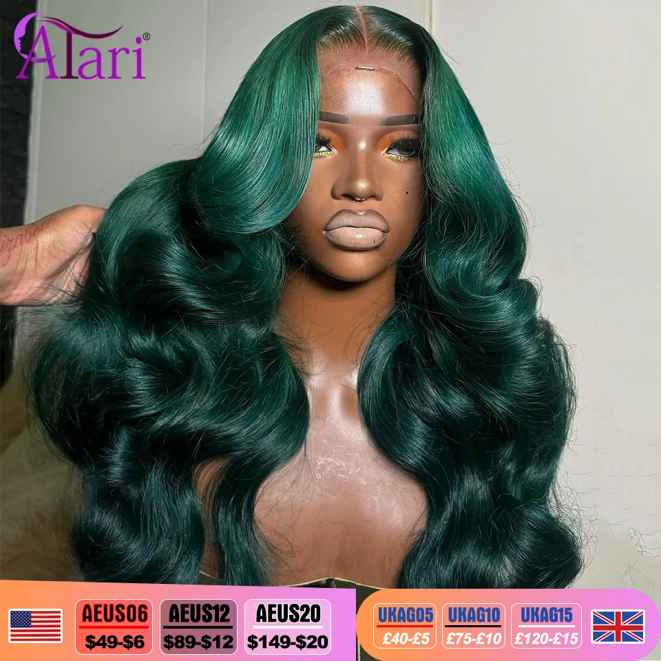 

High Density Dark Green Body Wave Human Hair Wigs Transparent 5x5 Closure Lace Wig Pre Plucked Brazilian 200 220 250 Density Wig