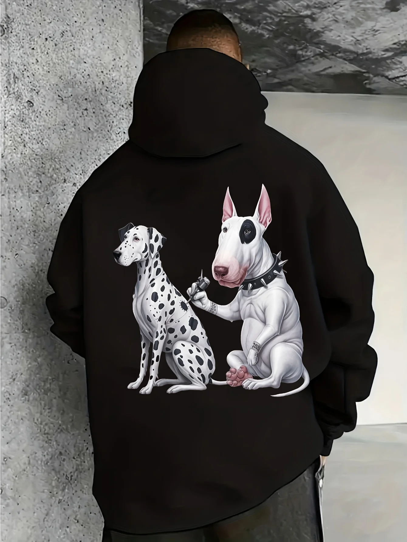 Men's Pullover Hoodie with Bull Terrier and Dalmatian Pattern, Animal Design, Plus Size, Long Sleeve Casual Style