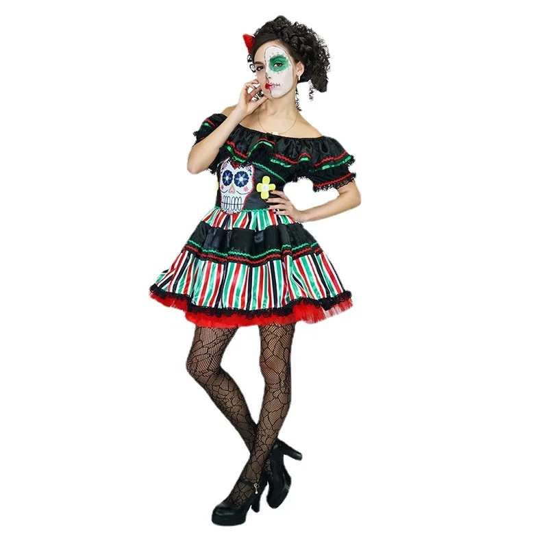 Halloween Adult Women Day of the Dead Bridal Dress Ghost Festival Female Ghost Bone Stage Performance Dress Party Dress Stage