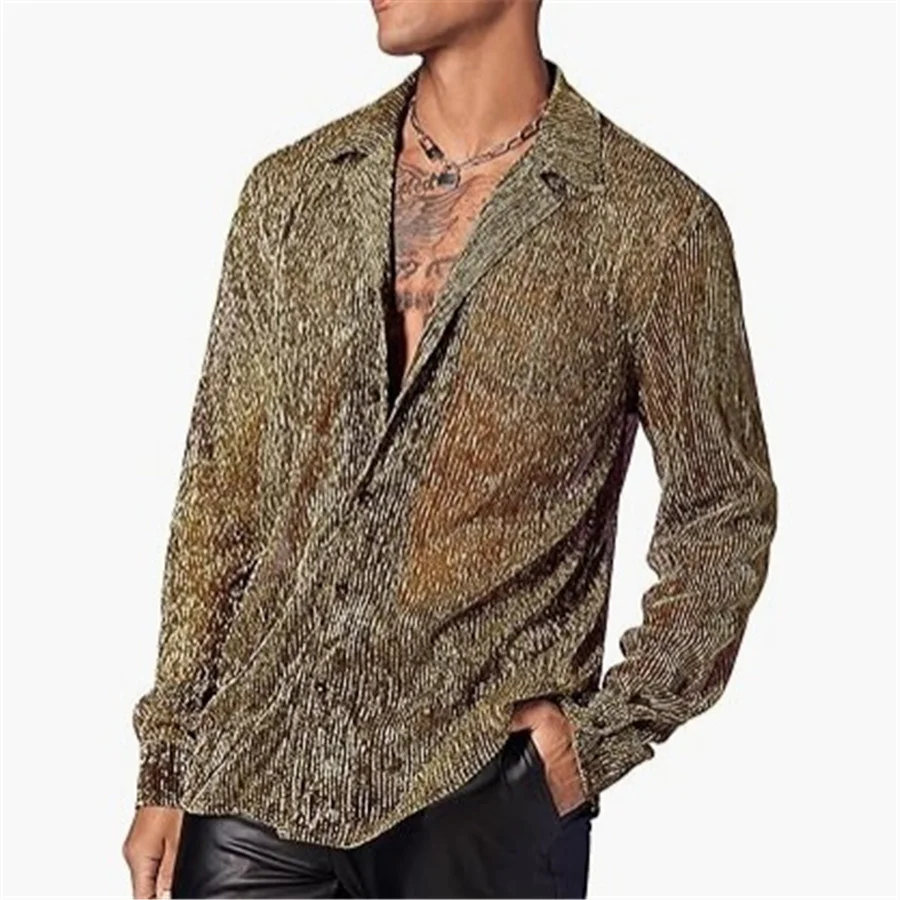 

2026 Новая мужская сексуальная прозрачная дизайнерская рубашка с длинным рукавом и лацканами, блестящие прозрачные костюмы для ночного клуба, мужская трендовая уличная одежда