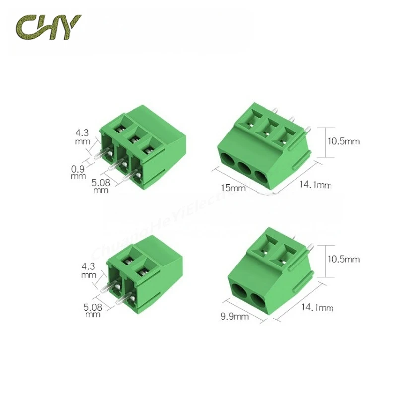 5PCS Screw type PCB terminal KF128-2P 3P terminal 5.08mm splicing tinned copper pin
