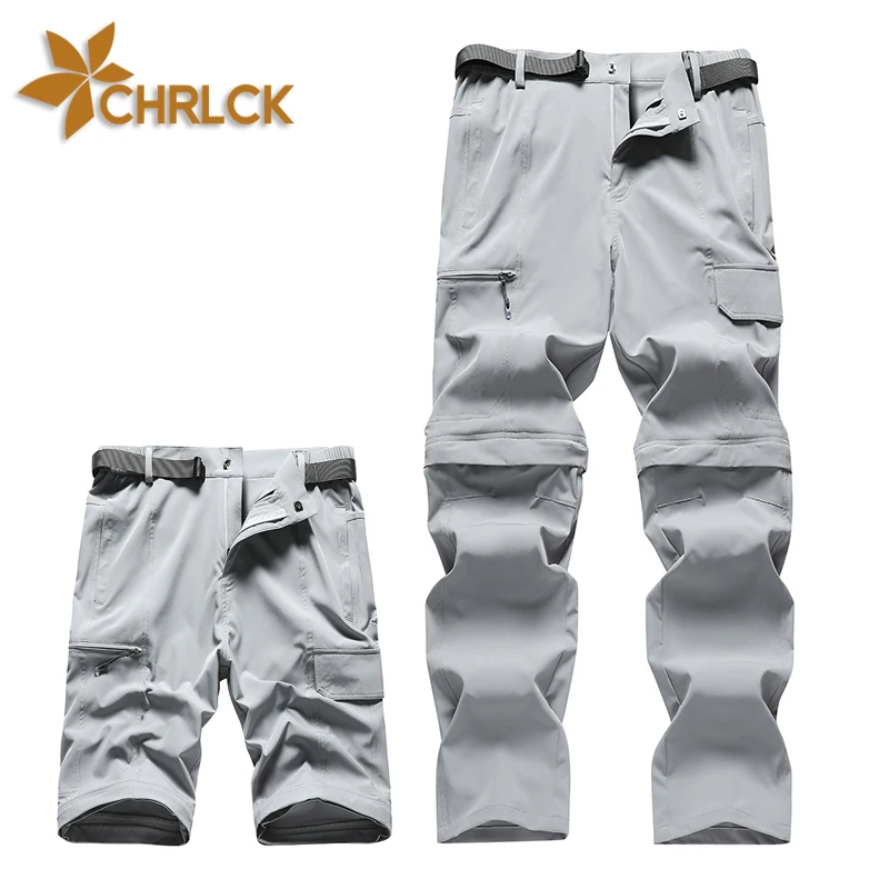 CHRLCK Men's Waterproof Hiking Pants Spring Summer Quick Drying Short Trousers Men Detachable Anti-scratch Fishing Camping Pants