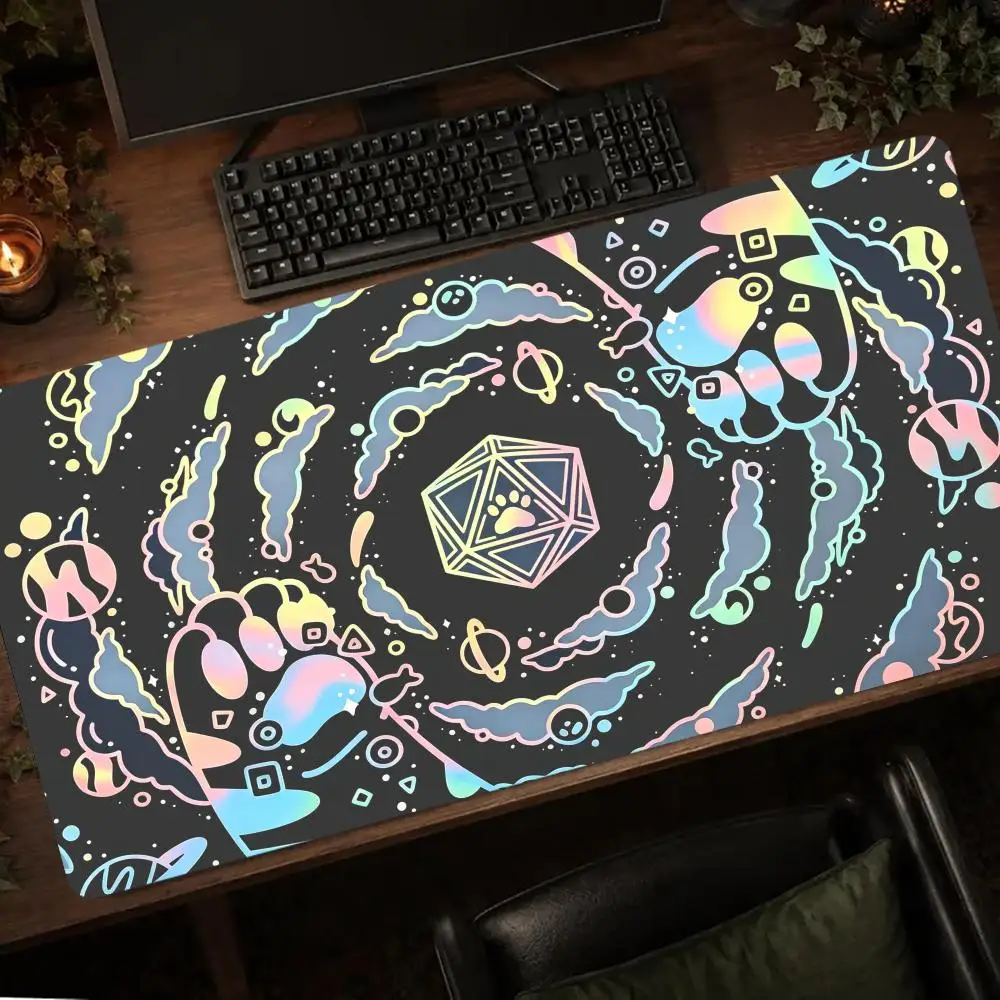 Holographic Illusion Dice Cat Claw Universe Starry Mousepad Desk Accessories Carpet Gaming Room Decoration Mouse Mat Desk Pad
