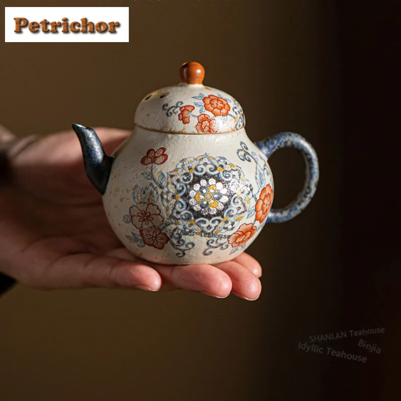 150ml Blue And White Ruyi Teapot Branches Treasures Teapot Vintage Tea Infuser Pot Tea Maker Kettle With Ball Hole Teaset Gifts