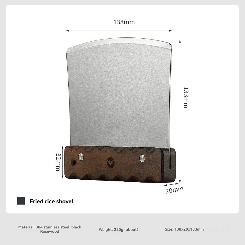 CAMPINGMOON MS-27 مجرفة أرز مقلية من الفولاذ المقاوم للصدأ مع مقبض من الخشب الصلب شفرة مشطوفة أداة طبخ المطبخ لشريحة لحم والقلي