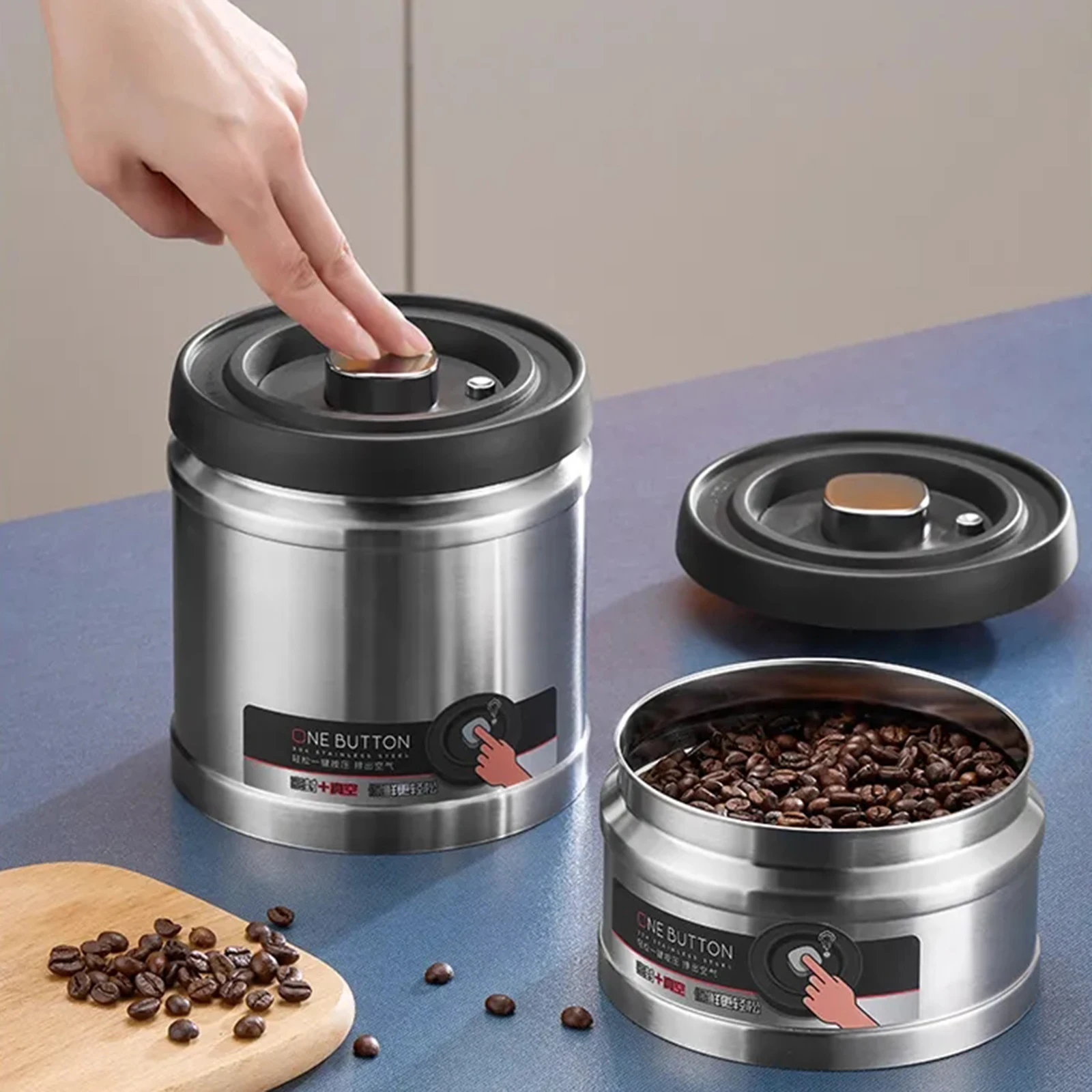 304 Stainless Steel Vacuum Sealed Jug Coffee Beans Airtight Container Kitchen Food Grains Candy Keep Fresh Storage Jar 1600ml