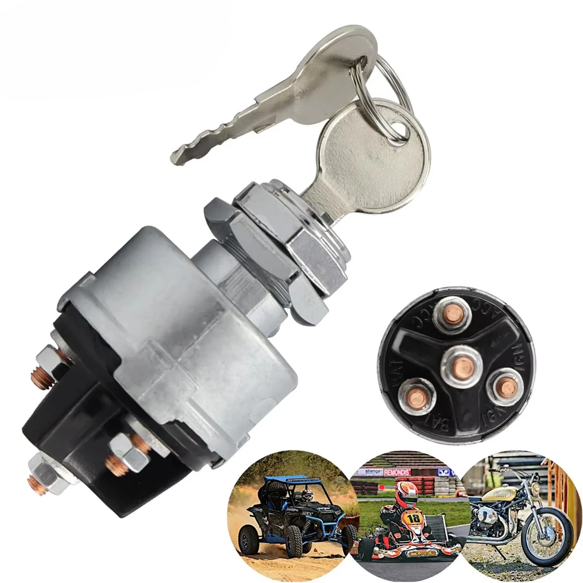  12V 4 Terminal Ignition Switch with 2 Keys Universal Heavy Duty Engine Starter Key Switch for Tractor Excavator Construction