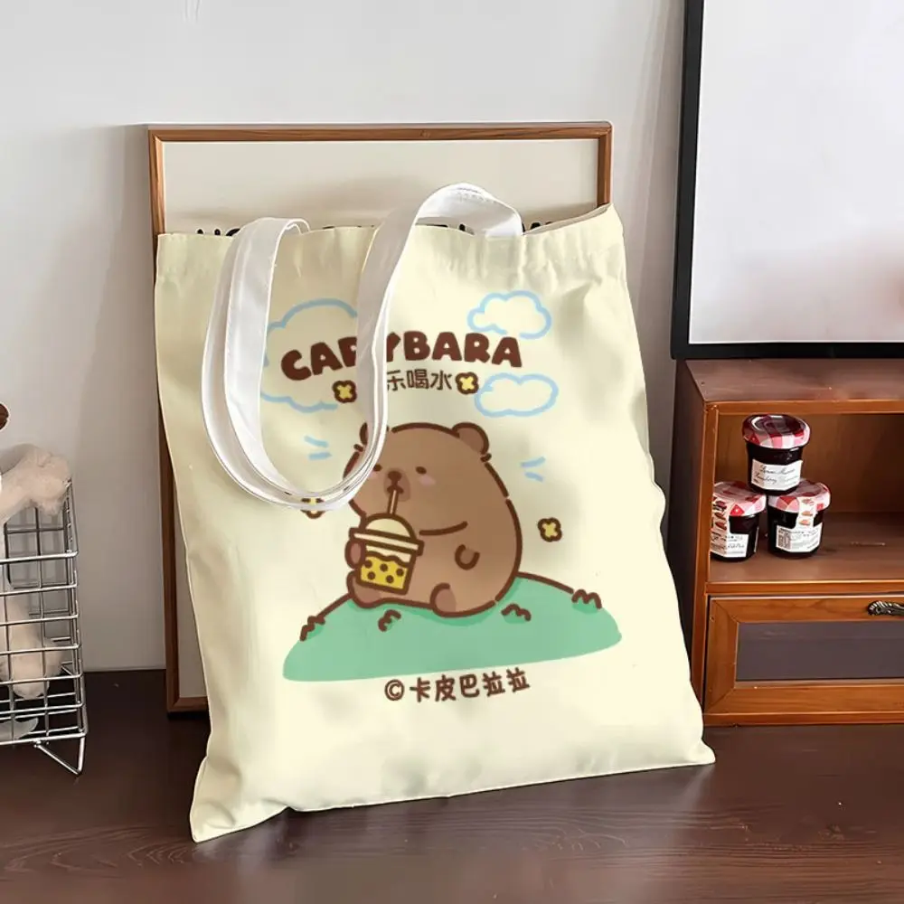 Cute Capybara Canvas Bag Single Shoulder Bag Large Capacity Tote Bag Handbag Students Commute School Bag