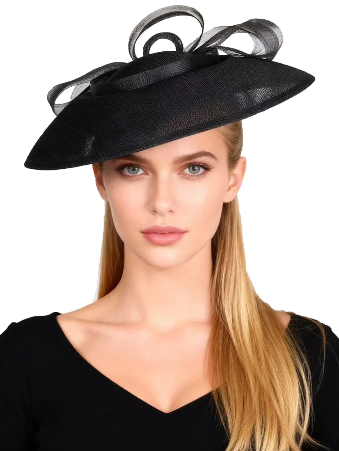 

Bridal Wide Brim Fascinators Hat for Women Ladies Wedding Cocktail Tea Party Dress Formal Church Derby Hats With Mesh Bow