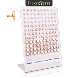 Temperament 60Pairs 4/6/8mm Round White Shell Stud Earrings for Women Men Stainless Steel Ear Jewelry Accessories Wholesale