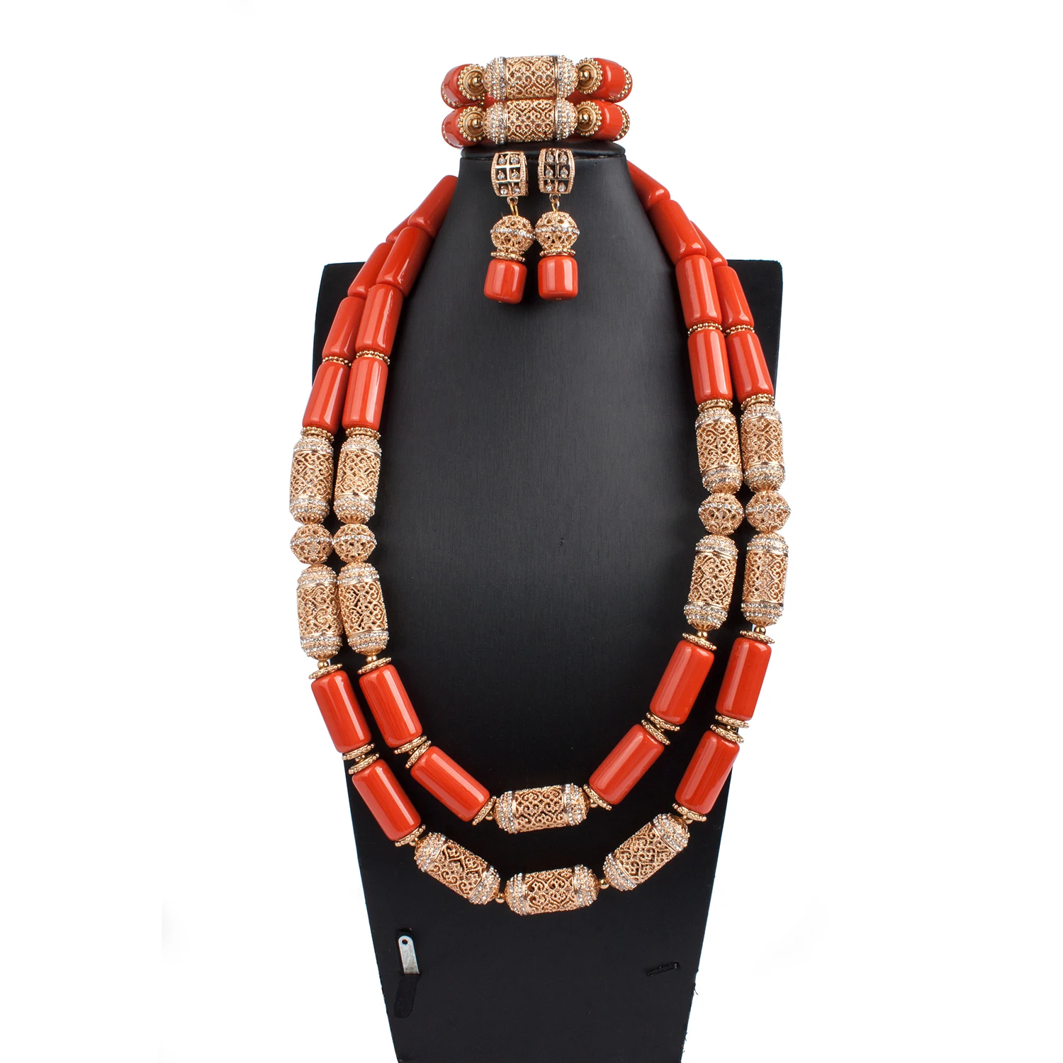 

27Inches Long Women Necklace Set African Artificial Coral Beads Necklace Earring Bracelet Jewellery Set Indian Women Costume