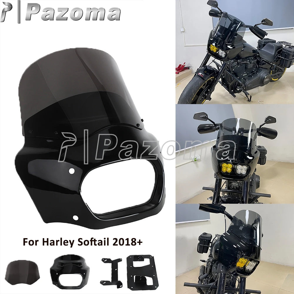 

For Harley Softail Fat Bob FXFB FXFBS Motorbike LP4 Dual LED Headlamp Fairing Windscreen Front Light Cowl Mask Mount Bracket Kit