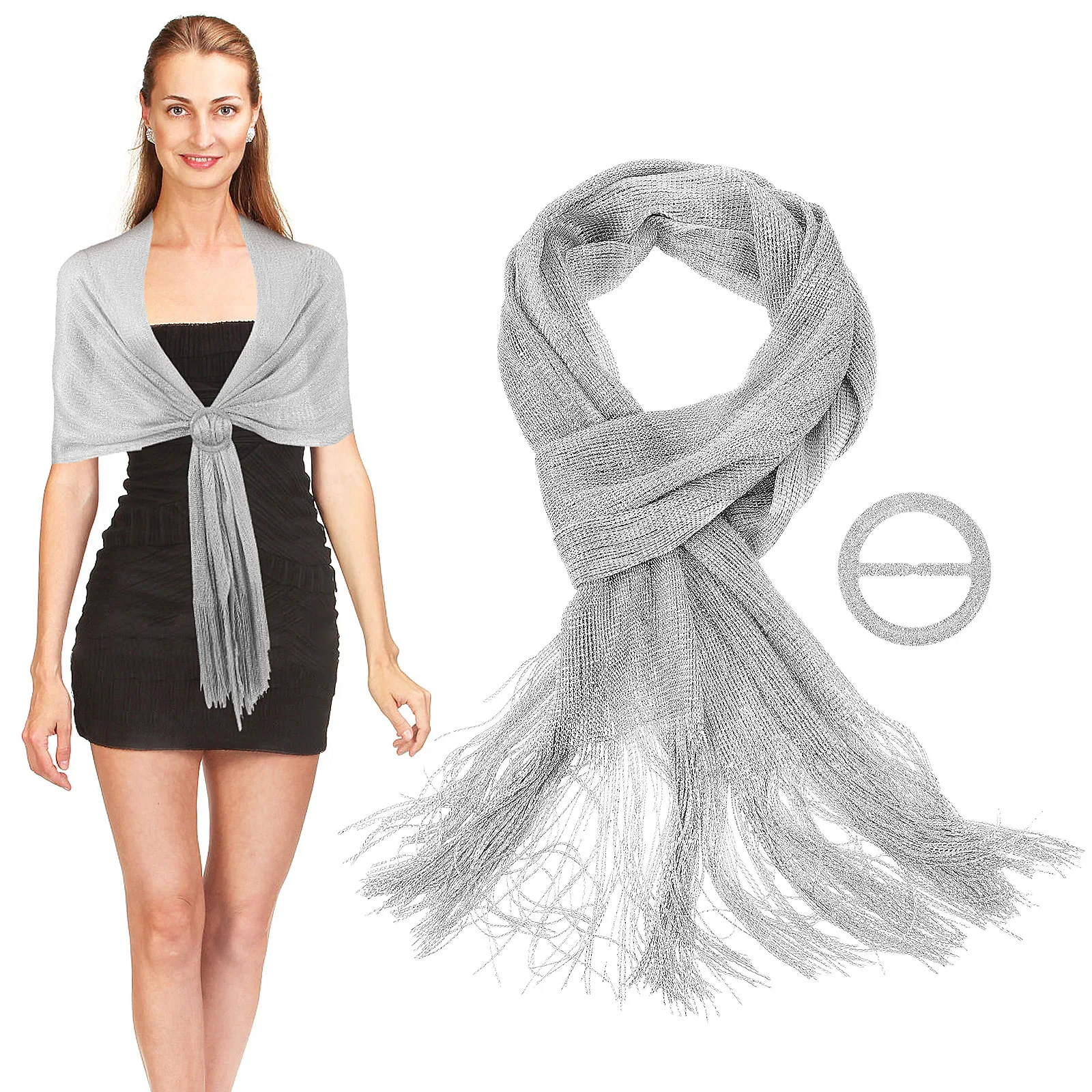 

Silver Shawl for Women Elegant Wrap Shawl Formal Dress Wedding Scarf Shoulder Cover Dressy Shawls for Women Shawls and Wraps