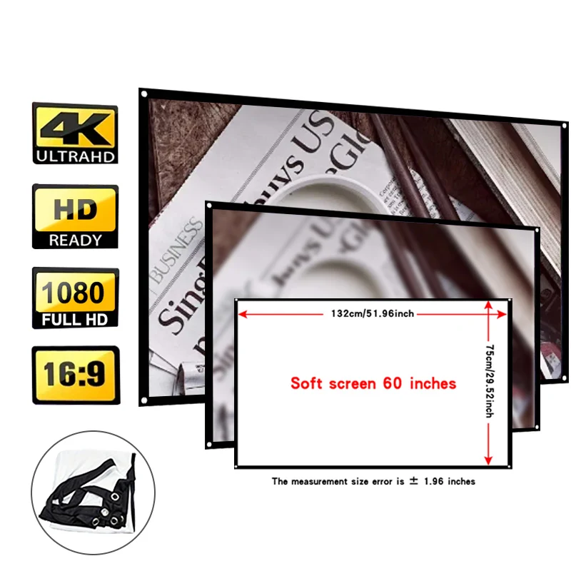 Hot selling soft screen 60 inch 16:9, foldable screen, convenient to carry without taking up space.