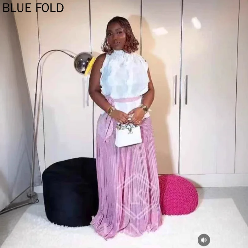 African Style Pleated Plus Size Women's Clothing European and American Luxury Loose Slim-fitting Wide-leg Pants Two-piece Set