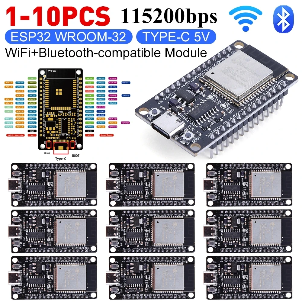 1-10PCS ESP32 WROOM-32 Development Board 5V CH340C WiFi+Bluetooth Ultra-Low Power Consumption SPI Flash 32Mbits Wireless Module