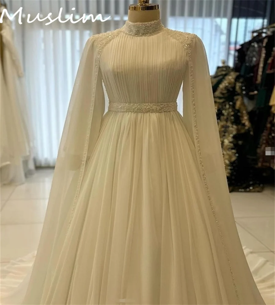 Luxury Muslim Islamic Wedding Dress Long Sleeve Morrocan Turkish Arabian Country Bridal Beaded Dubai Bride Dress Customized