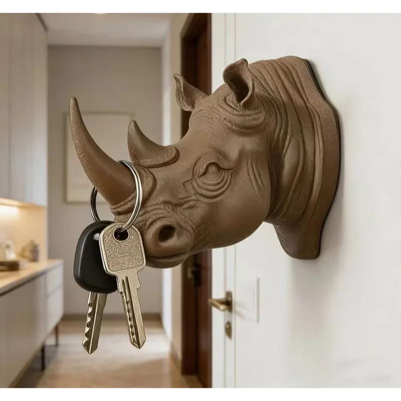 Modern Creative Rhinoceros Head Wall Hook For Entrance Hall Living Room Key Hanger Animal Head Decorative Hooks Organizer