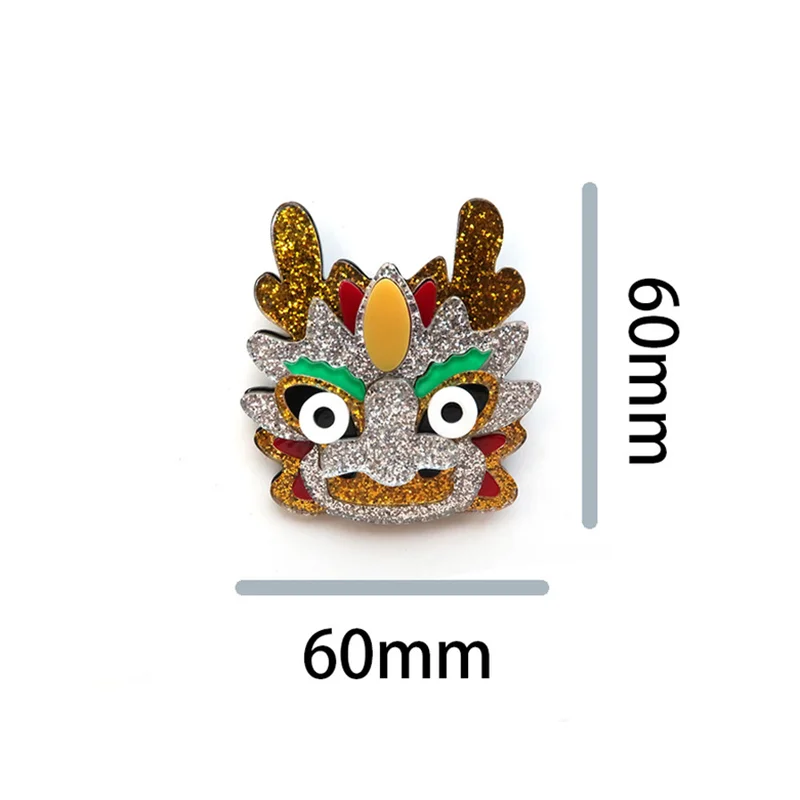 YAOLOGE 2024 New Chinese Style Multi Color Splicing Dragon Dance Brooch Acrylic Material Women's Exaggerated Bag Badge Gift