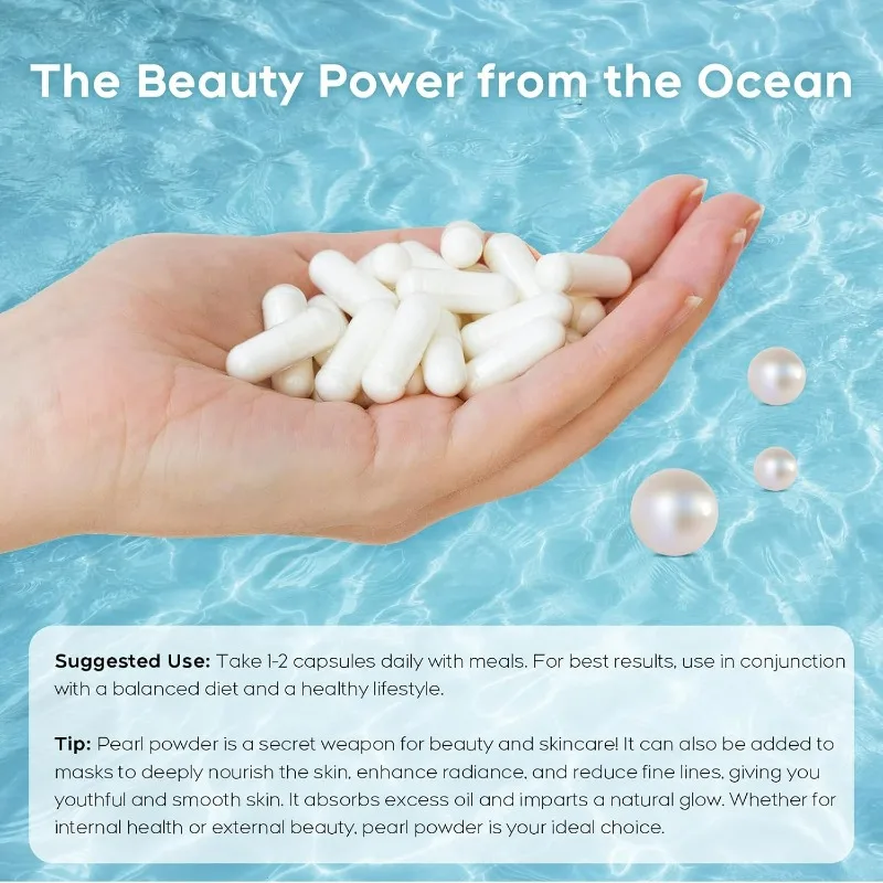 Organic Pearl Powder Capsules | Natural Calcium, Amino Acids, Collagen Peptides | Non GMO, Vegetarian - view 3