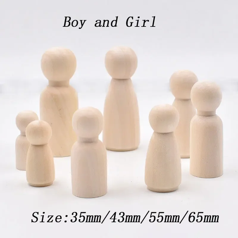 10Pcs Unfinished Natural Wooden Peg Dolls Bodies Boy Girl Shapes for DIY Painting Little Wooden Peg People for Kids Arts Crafts
