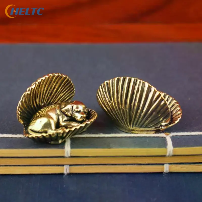 Sleeping Puppy in Shell Statue Vintage Alloy Sausage Dog Figurines Miniature Desktop Ornament Tea Pet Crafts Gifts Home Decor