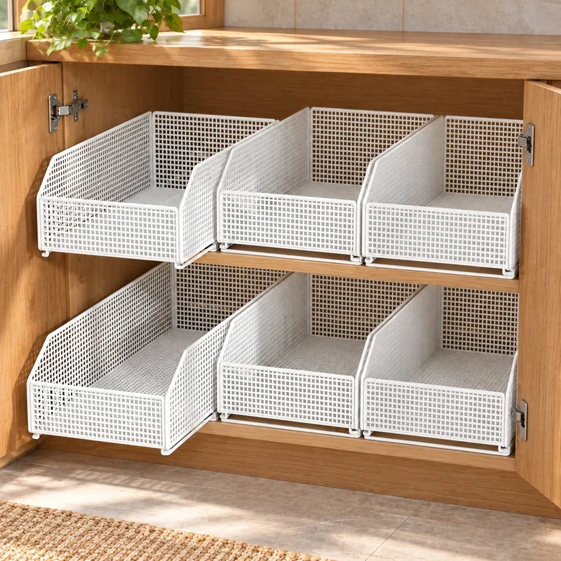 Slim Pull-Out Basket for Drawers, Deep Storage Organizer with Narrow Design