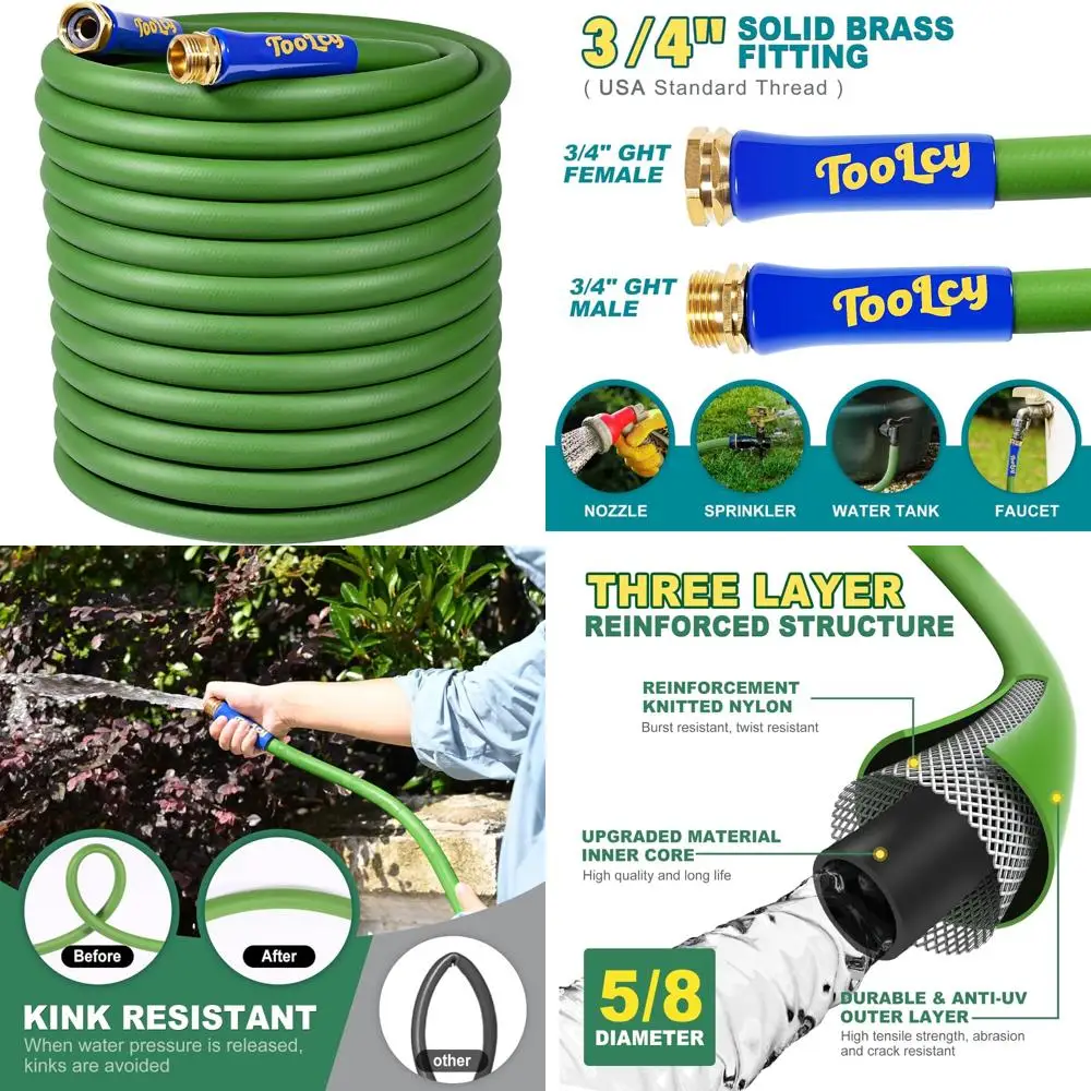 

Heavy-Duty 100ft 5/8 Inch All-Weather Durable Garden Hose with Brass Male Ends for Outdoor Use