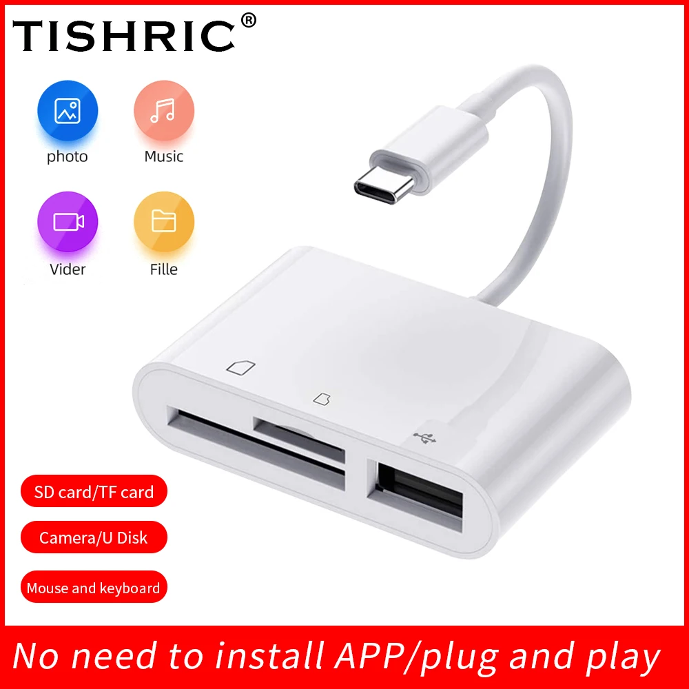 TISHRIC USB Type C Card Reader Smart Memory Card Reader USB C To TF SD USB Flash Drive Card Adapter For Phone laptop Type-C Port