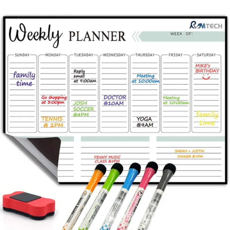 Personalized Magnetic Blackboard for Fridge, Customizable Calendar Planner with Adhesive Whiteboard and Icons for Easy Planning