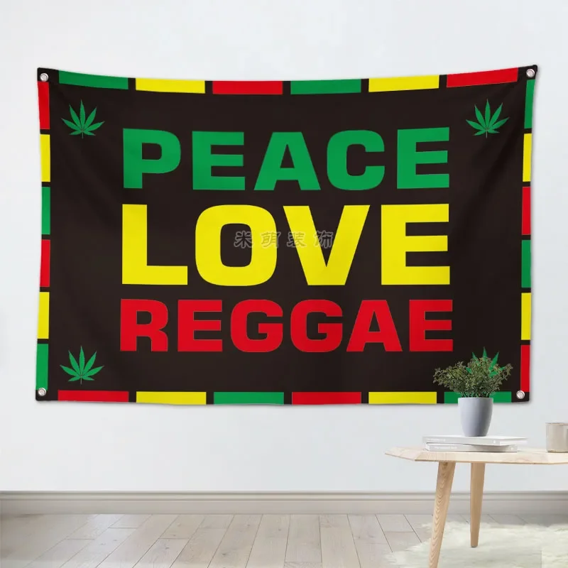 PEACE LOVE REGGAE Rock Band Hanging Art Waterproof Cloth Polyester Fabric 56X36 inches Flags banner Bar Cafe Hotel Decor