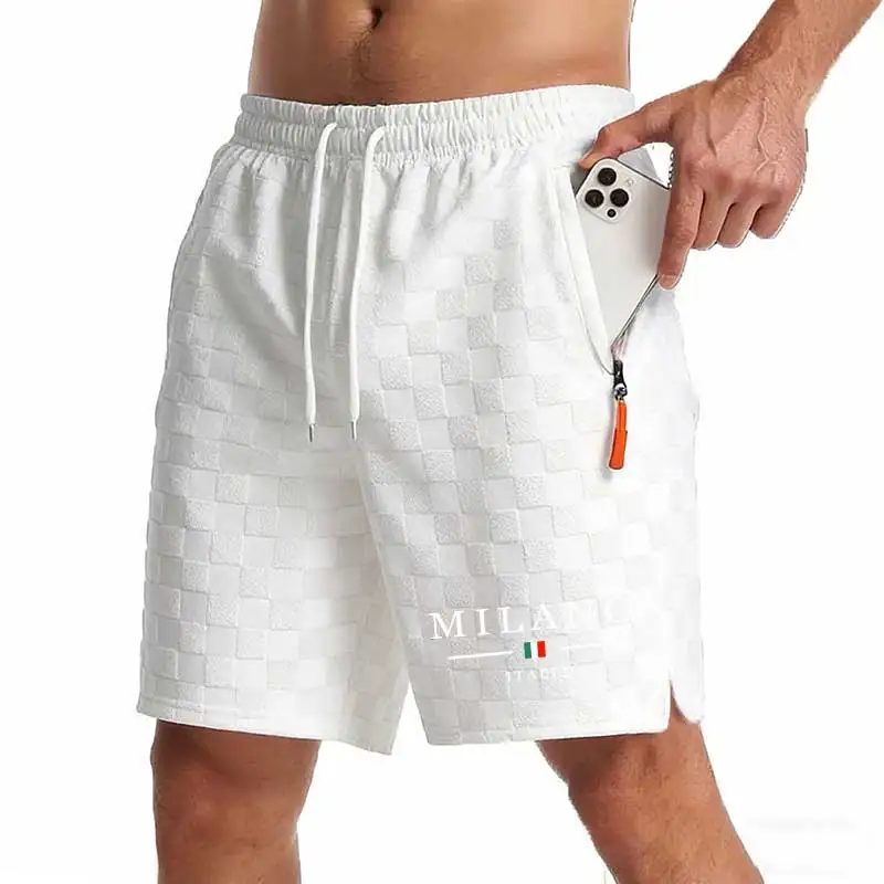 Neue Sommer-Herrenshorts mit Reißverschlusstaschen, Lässige Strandshorts, Basketball-Kurzhosen mit Aufdruck, Sportbekleidung für Männer