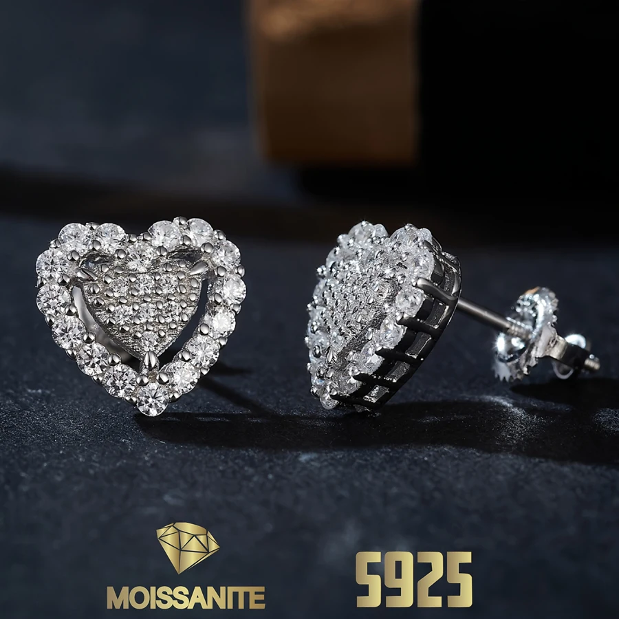 

Heart Earrings Hollow Design Paved Full Moissiante Earring for Women S925 Silver Stud Earrings Gra Certificate Fine Jewelry