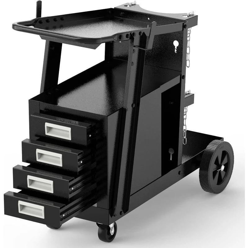 

Cart with 4 Drawers for MIG Welder TIG Welder and Plasma Cutter, Heavy Duty Large Storage 360° Rolling Welding