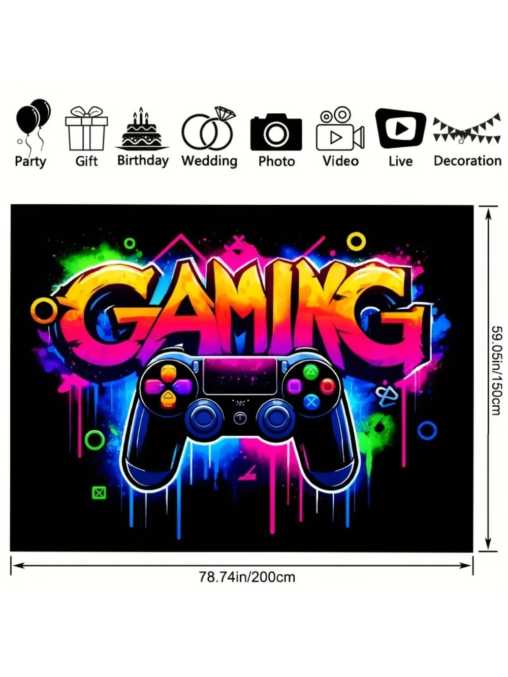 One piece, UV Black Light game controller graffiti neon wall art tapestry, indoor/outdoor game room, club, party decoration
