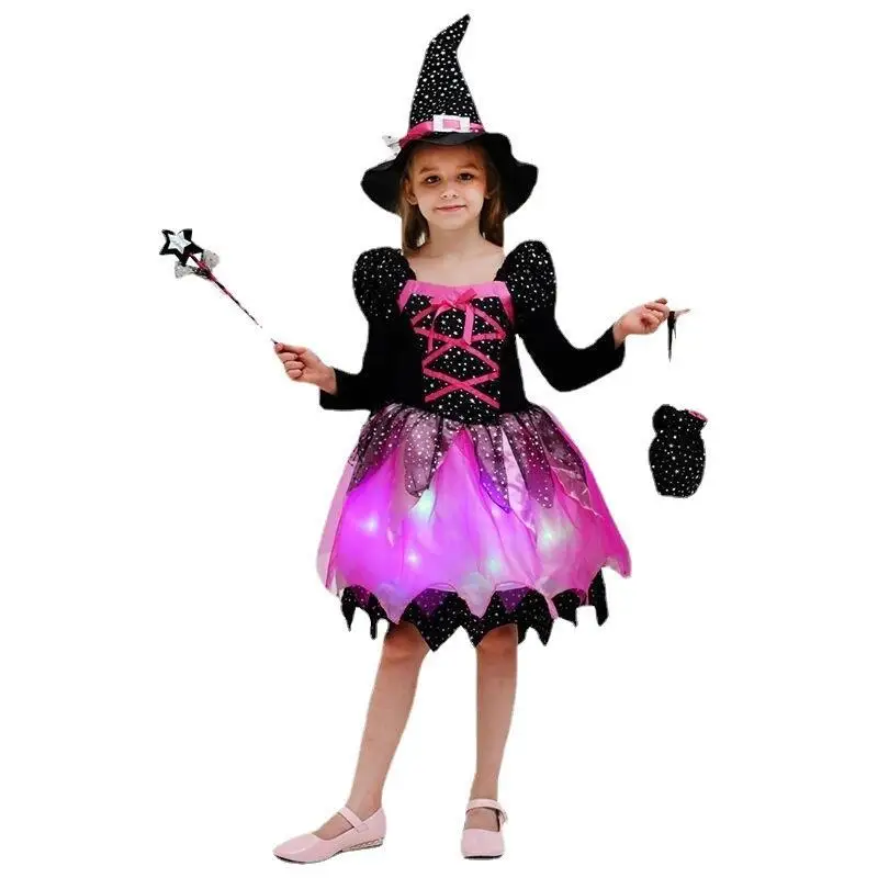 Fantasia infantil de halloween para meninas, saia de príncipe de bruxa, roupa de performance de bruxa pequena, dança ow eup, performance de bola