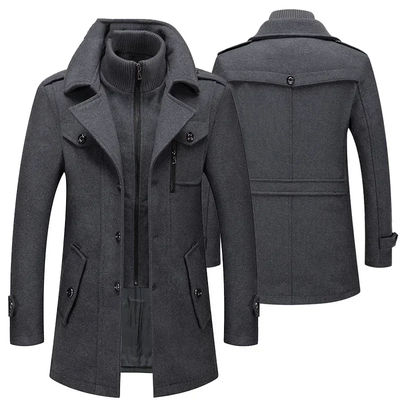 

Autumn Winter Mens Wool Trench Coats Fashion Middle Long Jacket Male Double Collar Zipper Coat Windbreak Woolen Overcoat 4XL