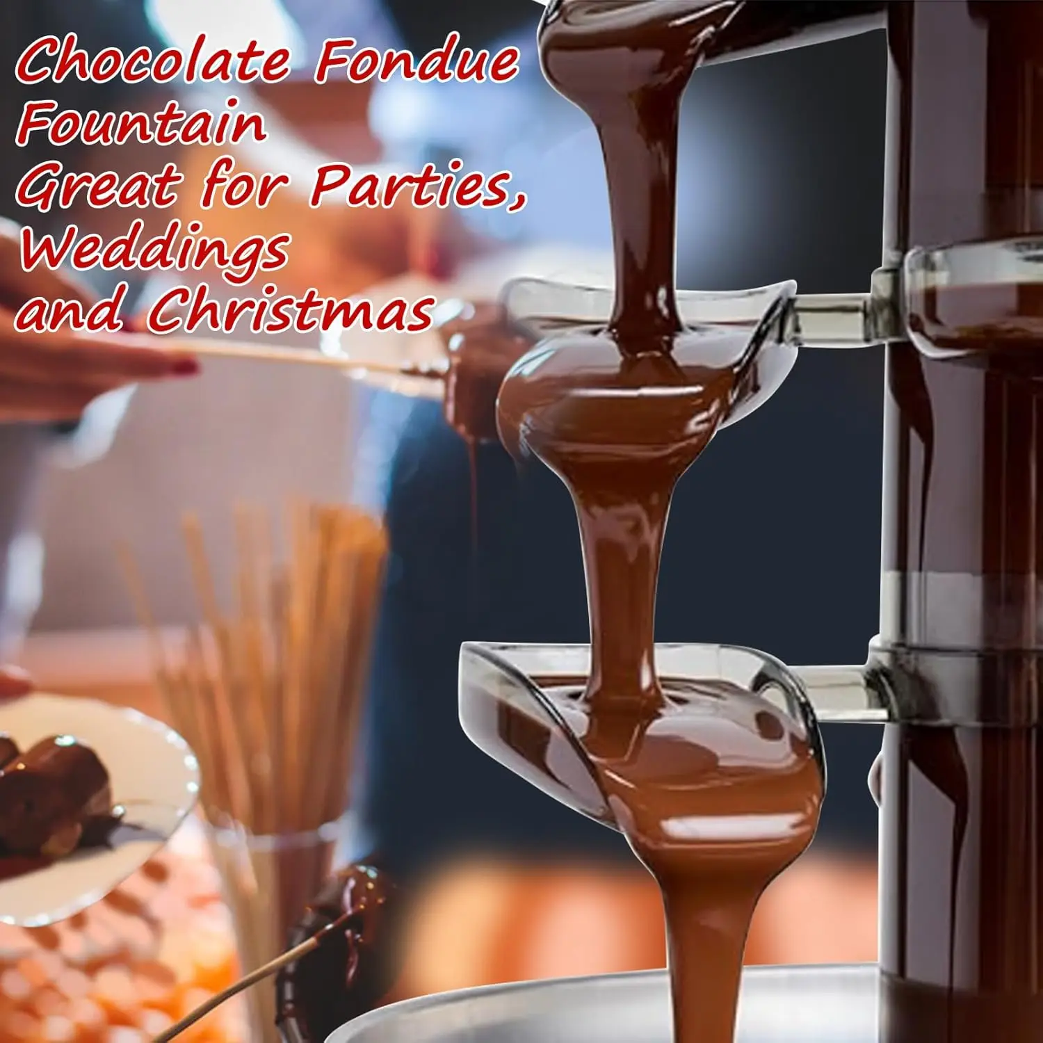 Four-layer Stainless Steel Chocolate Fountain Electric Chocolate Fondue Fountain Machine for Party Melted Cheese Dip Strawberry