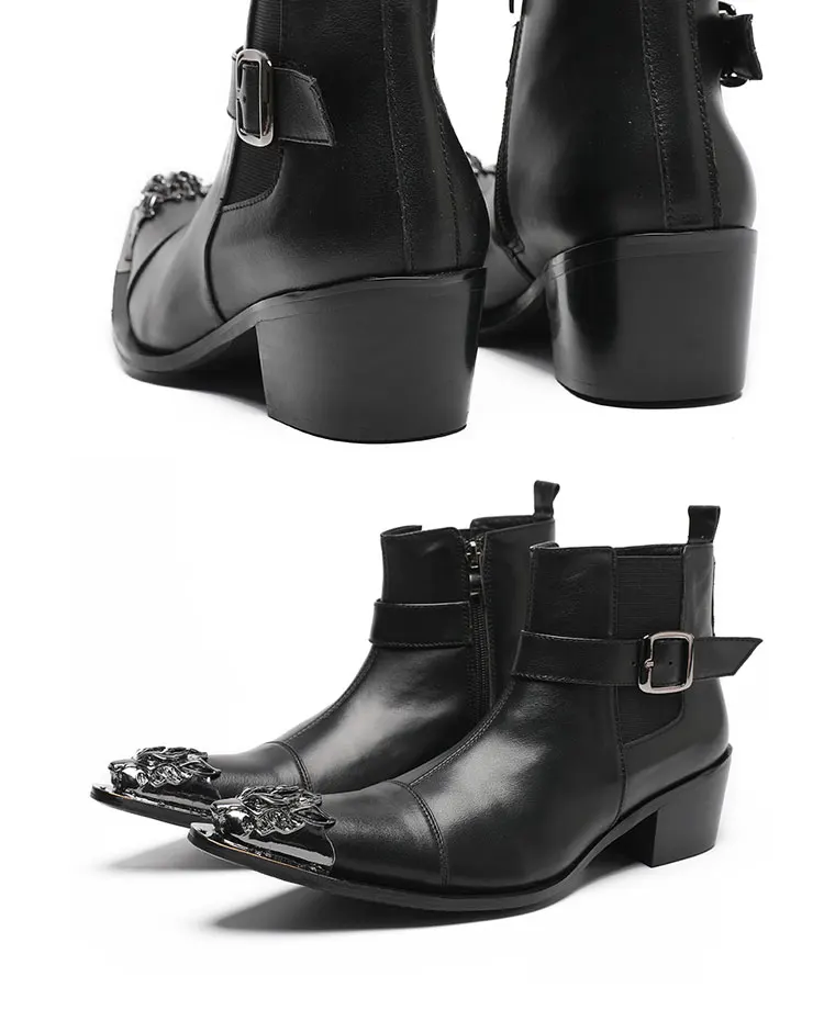Frühlings-Herrenstiefel, rote Lederstiefel mit Nietenspitze, Modell, sozialer Kontakt, Erhöhung der Show, hochhackige Herrenstiefel aus Lackleder – Detail 18