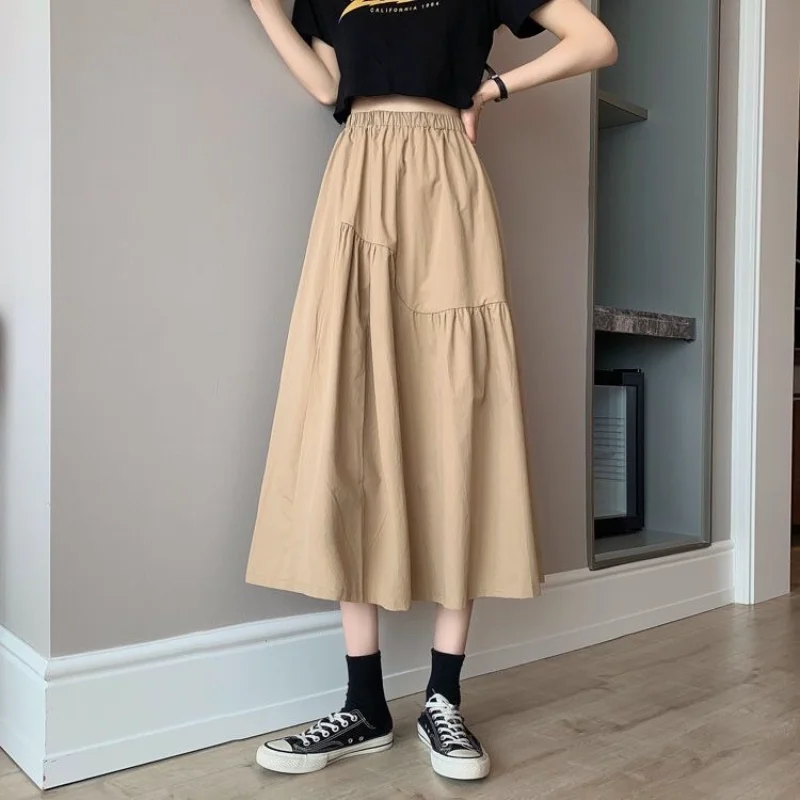 

Skirts Women Solid Simple Folds Daily All-match Designed Delicate Attractive Temperament Korean Style Spring Ladies Fashion New