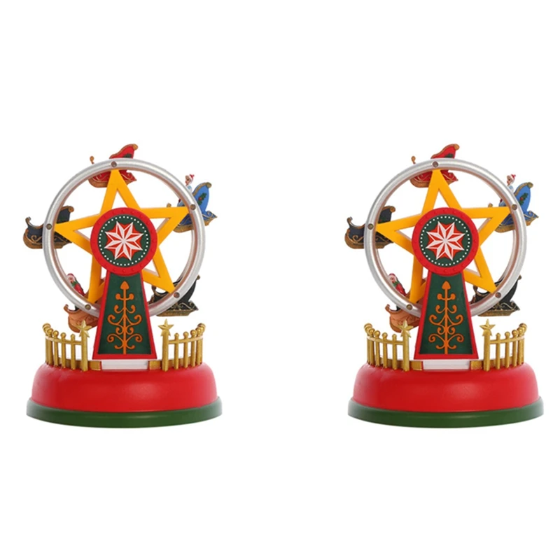 2X Xmas Glowing Music Carousel Ferris Wheel Christmas Gifts Christmas Eve Gifts Christmas Ornaments Home Decoration B