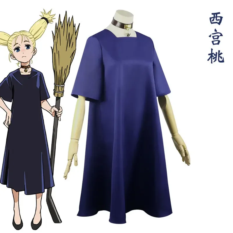 Disfraz de Anime Jujutsu Kaisen Nishimiya Momo, disfraz de mujer adulta, collar, vestido con cuello cuadrado, falda azul marino