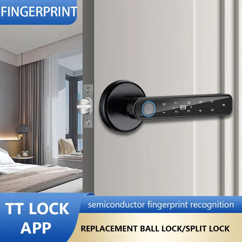 Fingerprint Door Lock Biometric Digital Electronic Door Lock Anti Peeping Type-C Emergency Charge for 3.5-6.5cm Thickness Doors