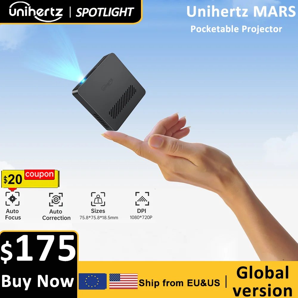 US EU Uniehrtz 8849 MARS Mini Projector DLP Auto Focus & Key Projector Support Laptop, PC, Smartphone Portable Pocket Size