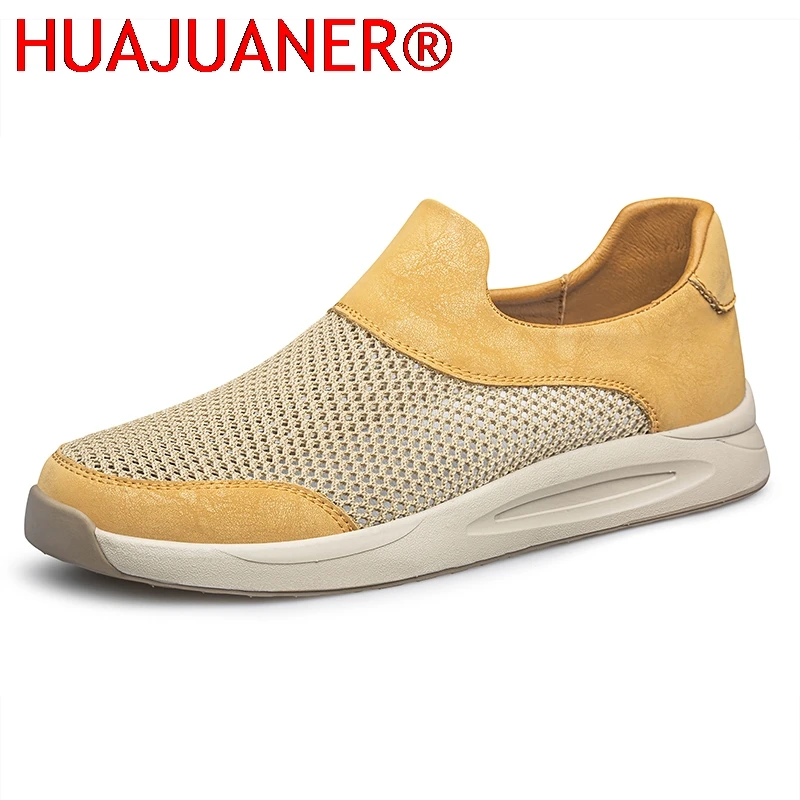 

Мужская обувь с дышащей сеткой, легкие летние повседневные лоферы без шнуровки на подошве, удобные уличные походные кроссовки с круглым носком