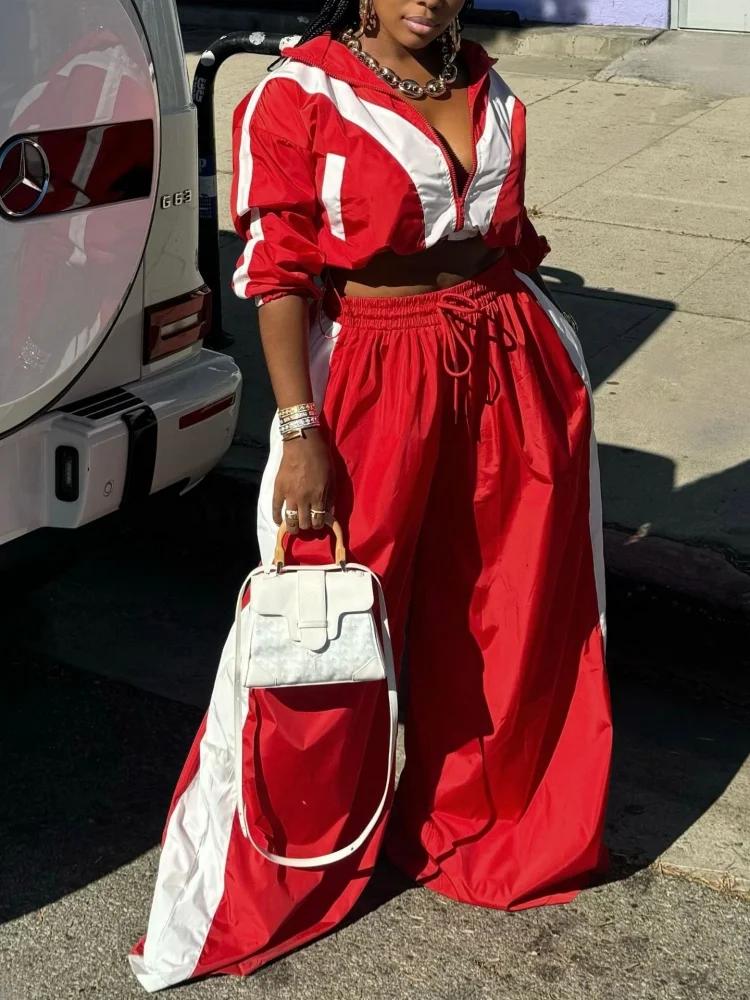 

Женский костюм Sister Star, весенне-осенняя модная лоскутная спортивная одежда, свободная куртка с длинными рукавами, элегантный пригородный наряд из двух предметов