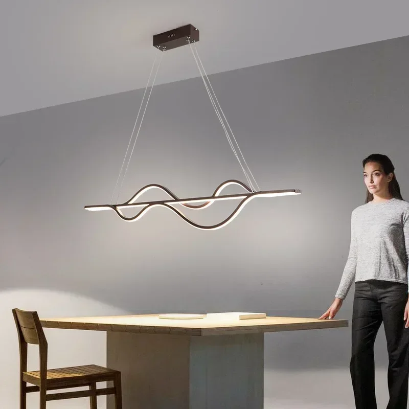 Modern Minimalist Aluminum Dual Waveform Chandelier Creative LED Restaurant Hotel Caf Counter Pendant Lamp Indoor Lighting Decor