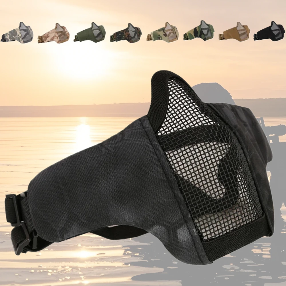 Half Face Tactical Airsoft Mask Adjustable Metal Steel Mesh for Hunting Shooting Paintball Lightweight Protective Gear